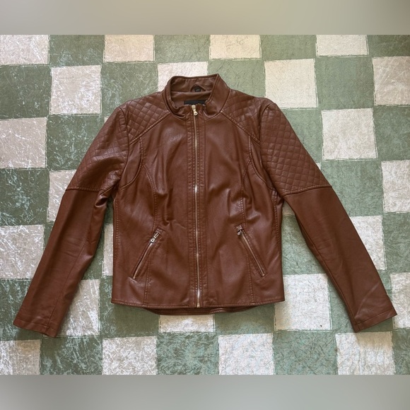 Guess Y2K Brown Quilted Leather Jacket Size Large - Picture 2 of 7
